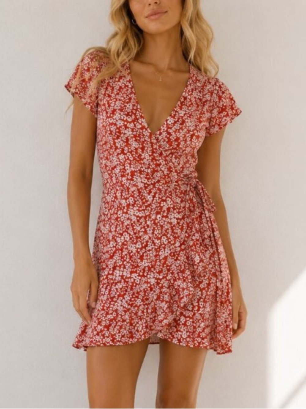 Abercrombie & Fitch Women's Red & White Floral Wrap Mini Dress LT 54785